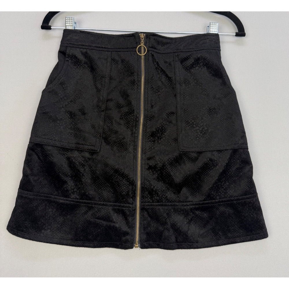 Wyldr London Black Faux Suede Snakeskin Texture Full Zip Front Mini Skirt XS